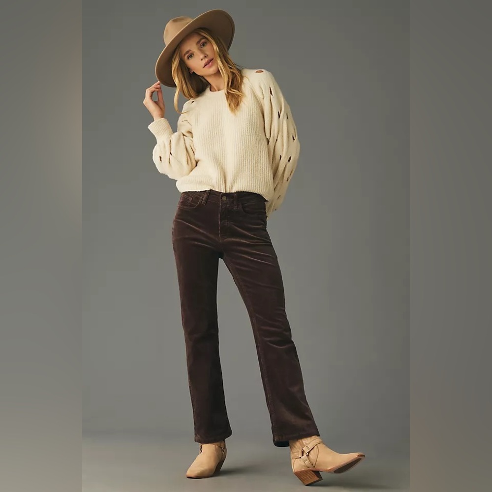 The Yaya Mid-Rise Crop Flare Corduroy Jeans